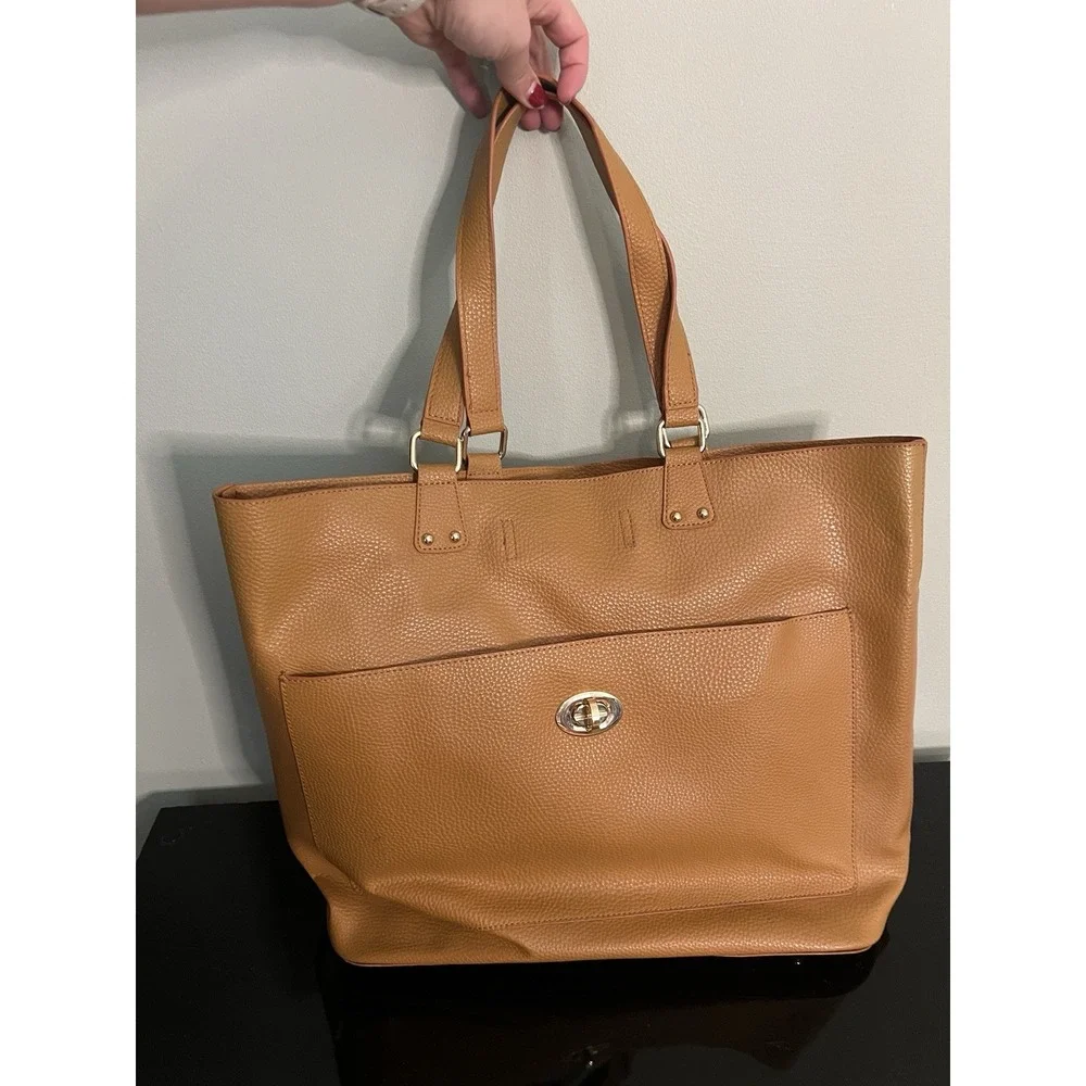 Charming Charlie Work Tote Laptop Shoulder Bag Caramel Travel Women Accessories